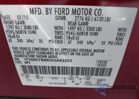 2016 Ford Explorer from USA, damaged, VIN 1FM5K7B86GGA62253
